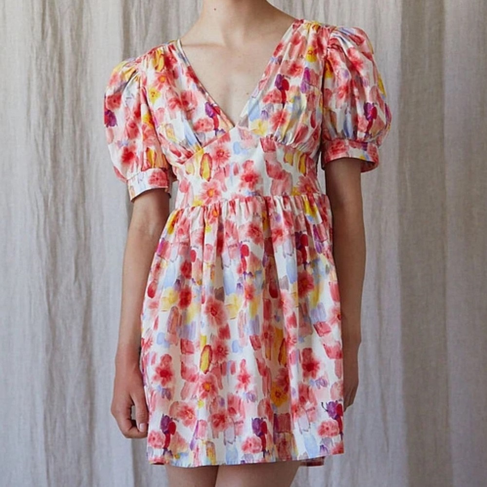En Saison Giada Puff Sleeve Midi Dress Size Small